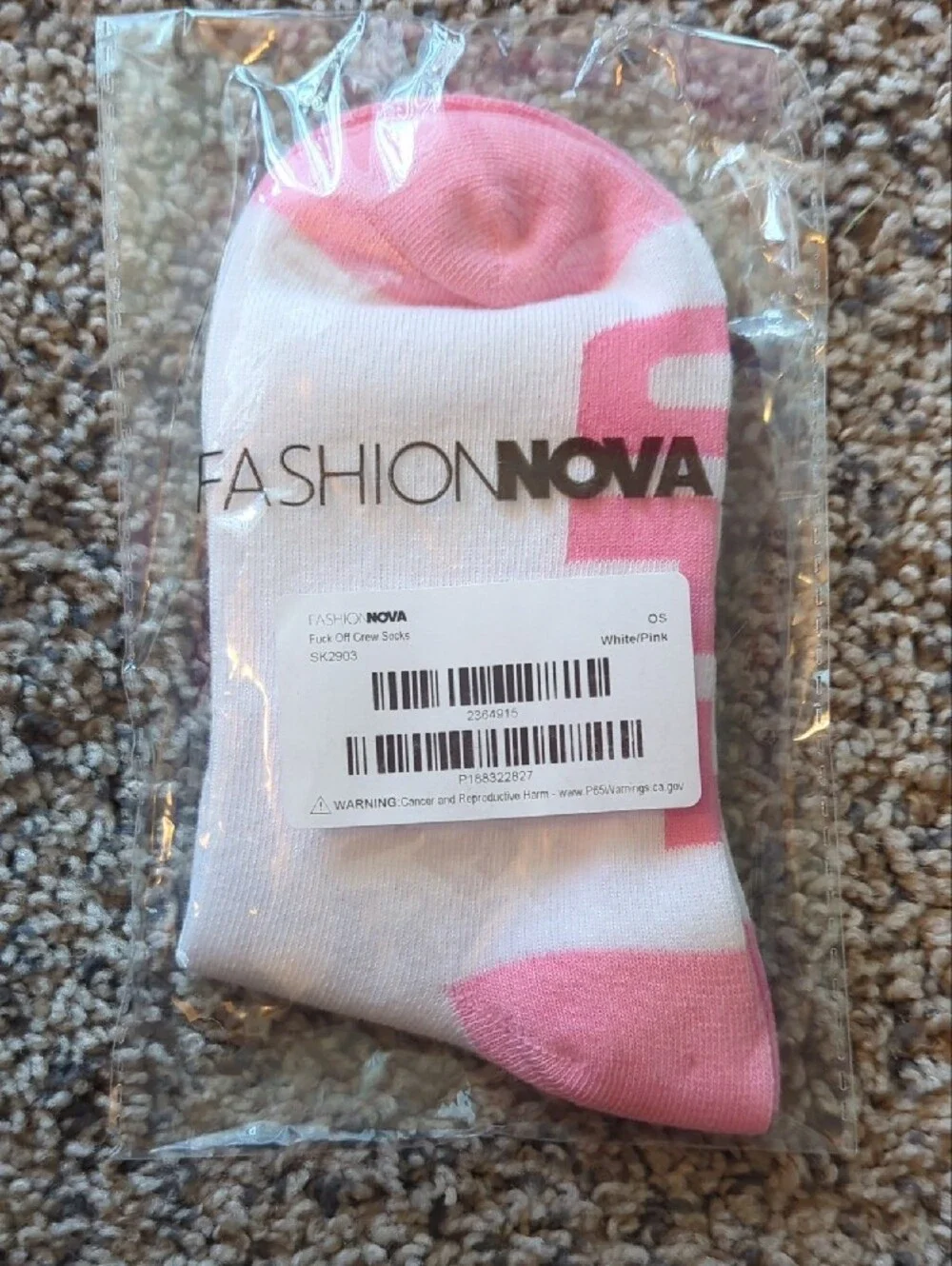 Fashion Nova White Crew Athletic Socks with Pink Accents